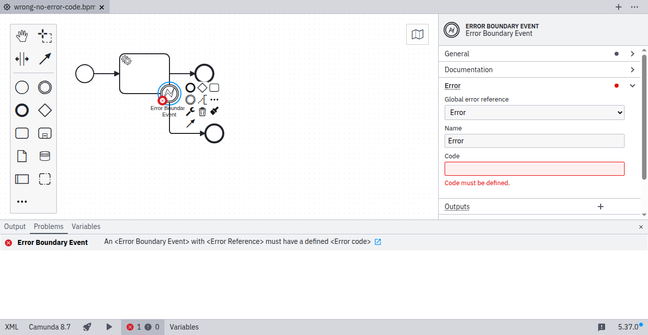 No error code specified